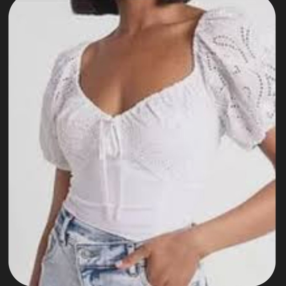 Express cotton puff sleeve body suit Express